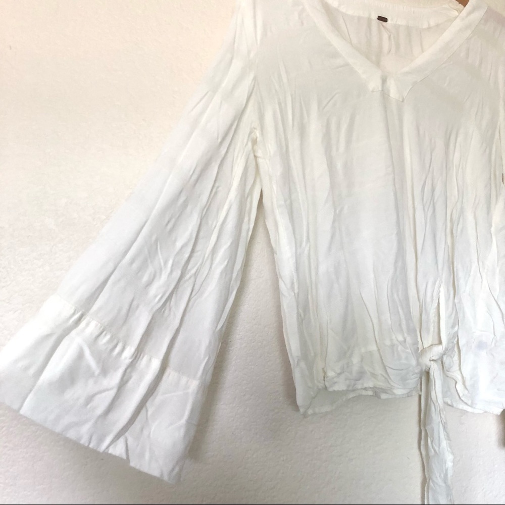 Free People White light Weight Blouse Tie Bottom with Bell Sleeves - Picture 2 of 4